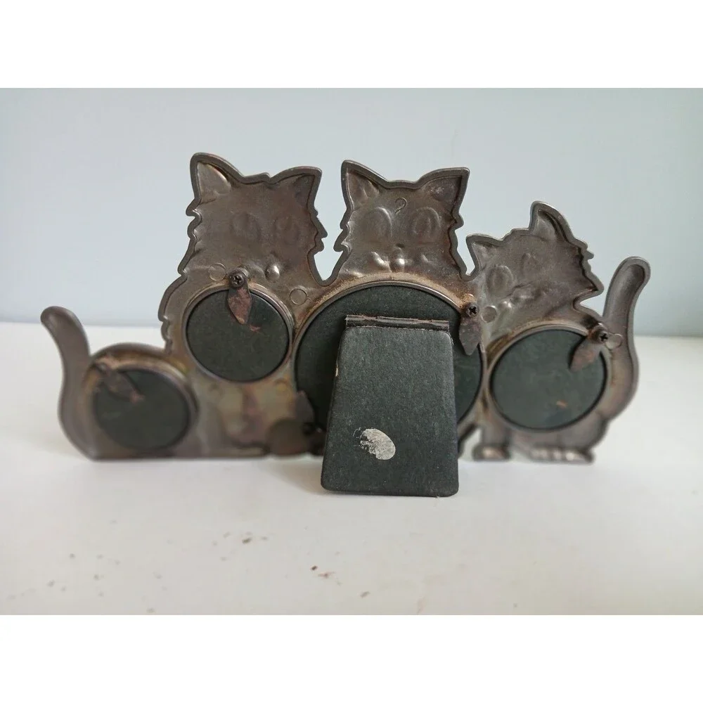 Kitty Cat Kitten Theme Pewter Picture Frame Holds 4 Photos Collage Vintage